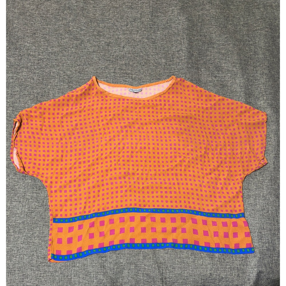 Conditions Apply Women's XL Blouse‎ Orange Pink Checkered Viscose Short Sleeve